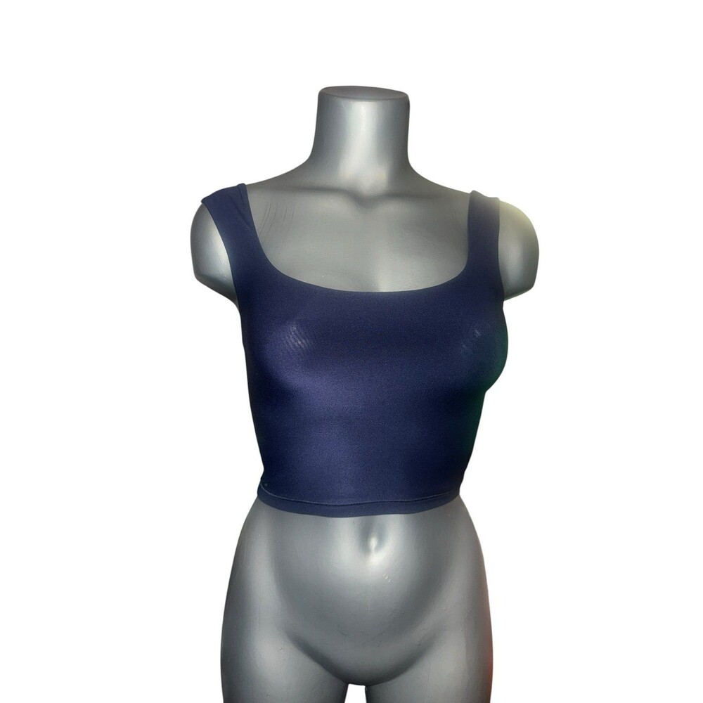 American Eagle Aerie SMOOTHEZ Square Neck Crop Tank Top Navy Blue XS